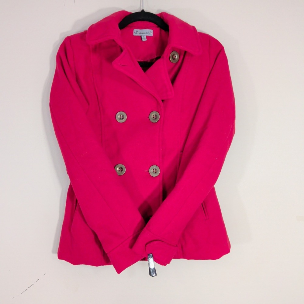 Mod modele! Red Pea Coat; Double Breasted Belted Trench Style; Washable